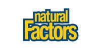 Logo for Natural Factors in yellow text with a blue outline on a white background.
