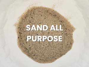 Bag of tan all-purpose sand with bold white label text