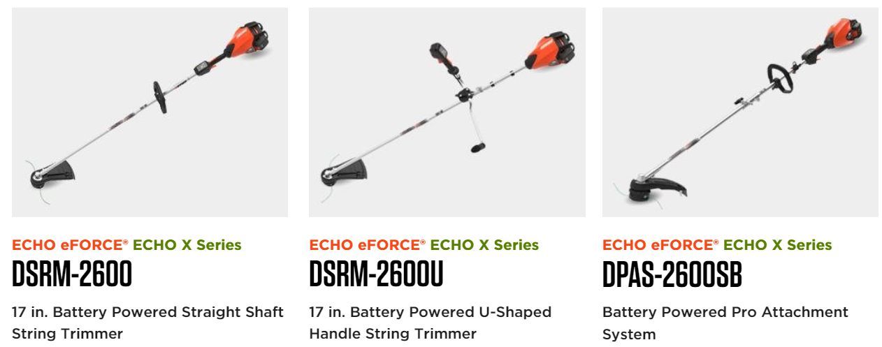 Two echo eForce echo x series string trimmers are shown