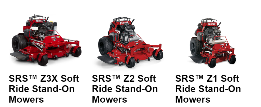 Four different types of lawn mowers are shown on a white background.