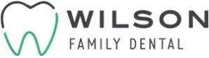 Logo for Wilson Family Dental featuring a stylized tooth icon in grey and green next to the company name.
