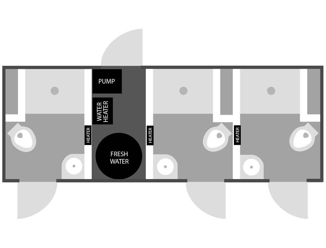 6x18' Combo, 3-Station Restroom Trailer layout