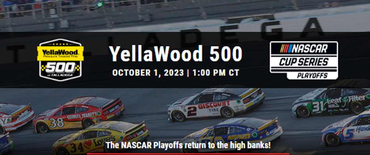 YellaWood 500 NASCAR race with cars racing. October 1, 2023, at Talladega.