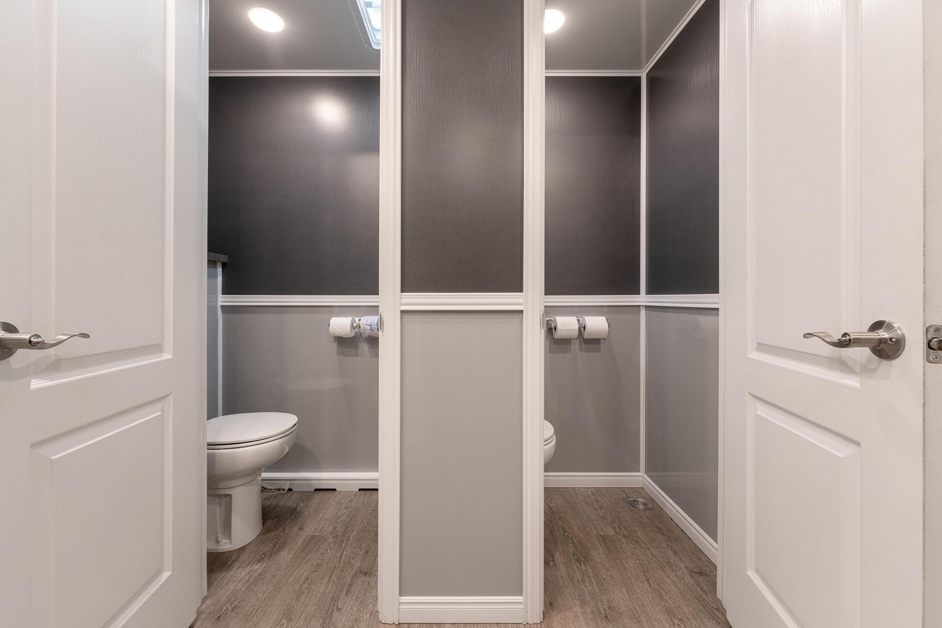 There is a toilet in the middle of the room