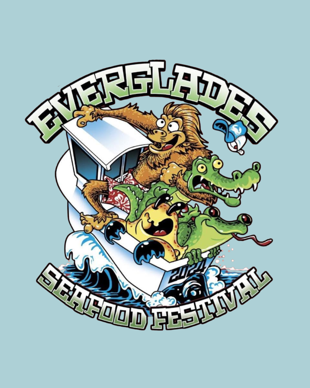54th Annual Everglades Seafood Festival logo. Features crab graphic and festival dates: February 2, 3 & 4, 2024.