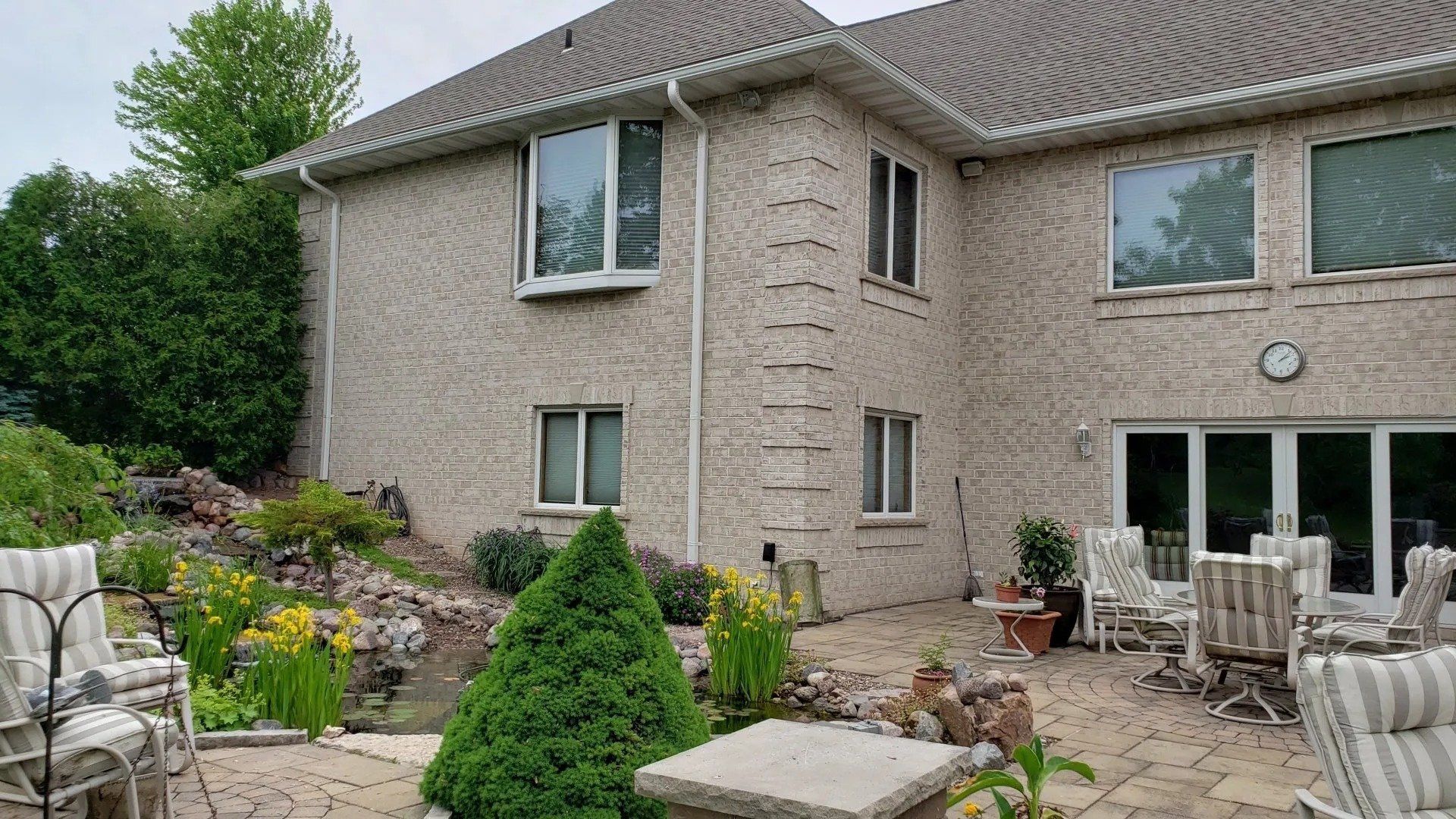 White 5 inch gutters and 3x4 downspouts