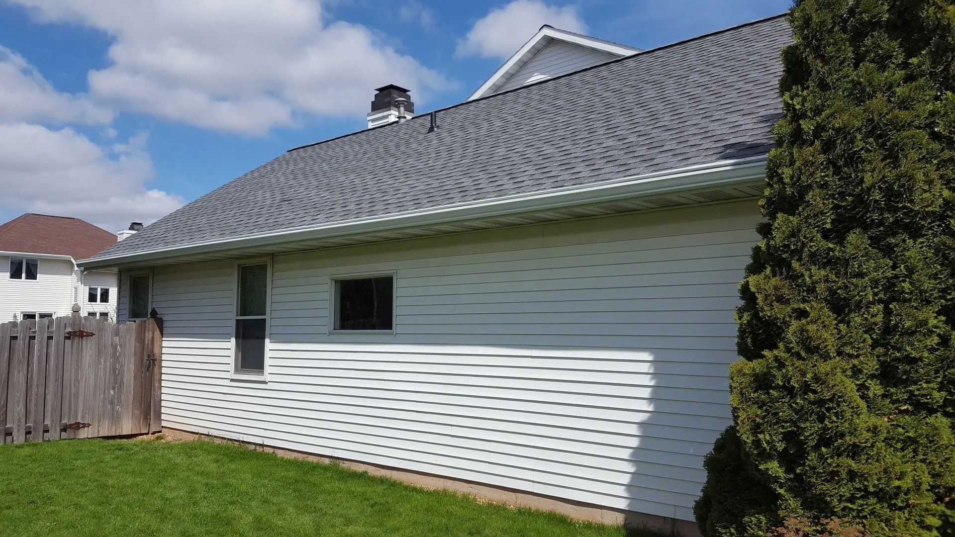 White 5 inch gutter, 3x4 downspout, and Leaf-X