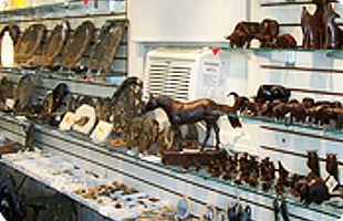 Animal carvings on shelf