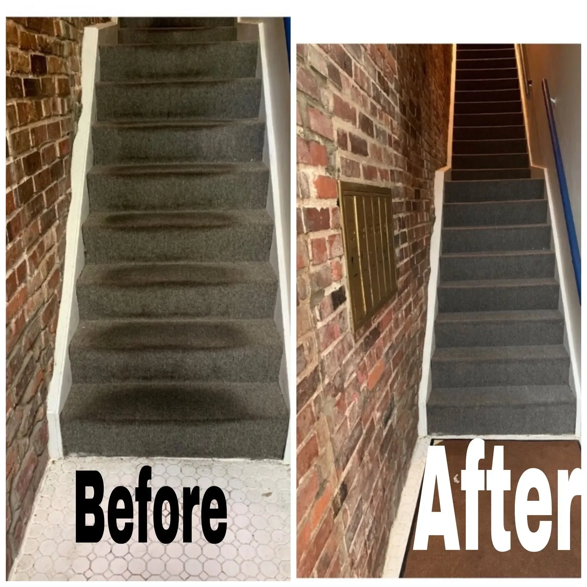 A before and after photo of a set of stairs