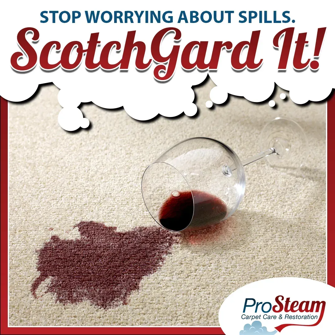 An advertisement for scotchgard shows a wine stain on a carpet