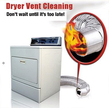 A dryer with a hose attached to it that says dryer vent cleaning