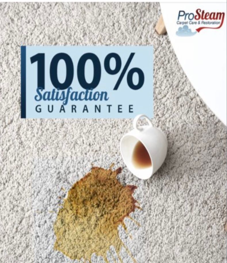 A coffee stain on a carpet with a 100 % satisfaction guarantee