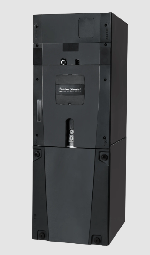 A very tall black box with a white background