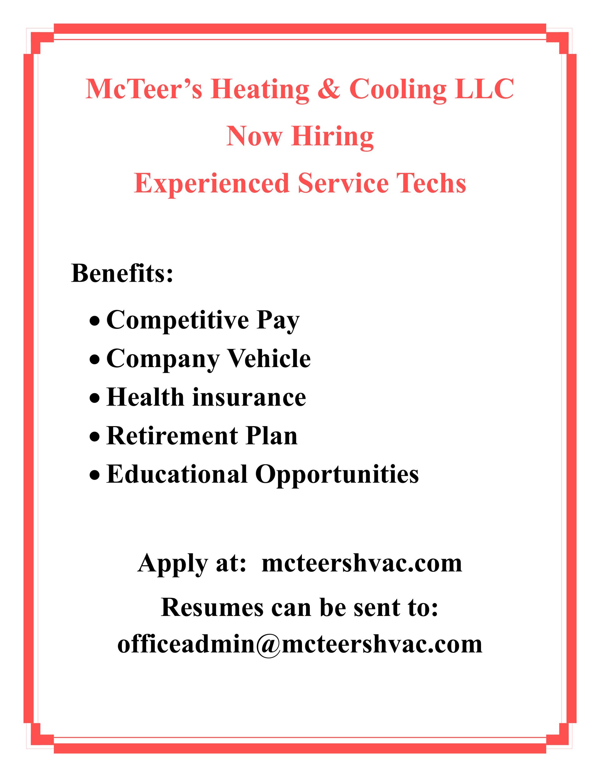 Job ad for experienced service techs