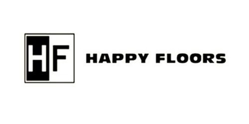 The logo for Happy Floors is black and white.