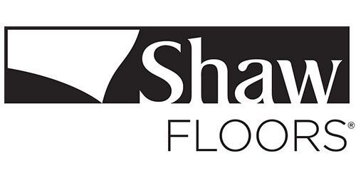 A black and white logo for Shaw Floors on a white background.