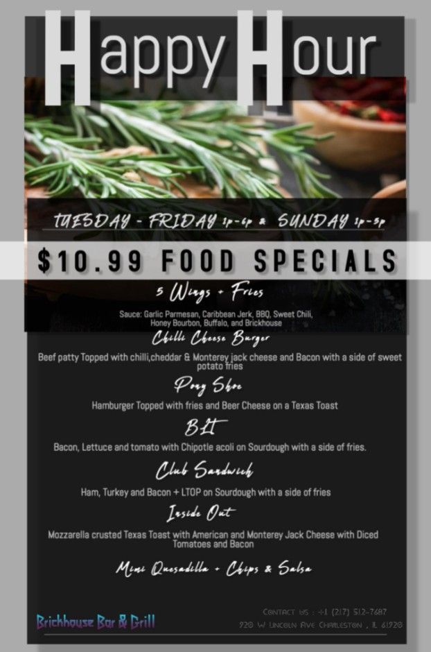 Happy Hour menu with food specials