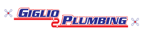 Giglio Plumbing logo in blue and red with crossed tools on a white background