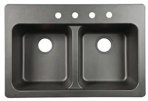 KINDRED Kitchen Sink, 4-Deck Hole, 33 in OAW, 22 in OAH, 9 in OAD, Tectonite, Black, Top Mounting