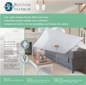 Boston Harbor Dimmable Ceiling Light Fixture With Pull Chain, White