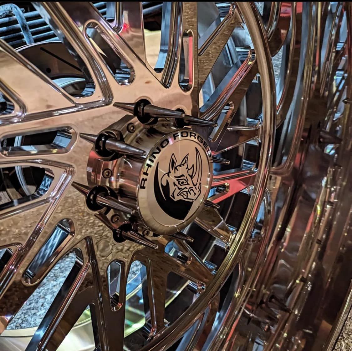 A close up of a king forged wheel