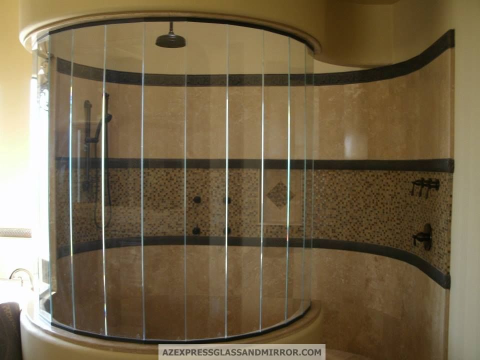 A curved glass shower