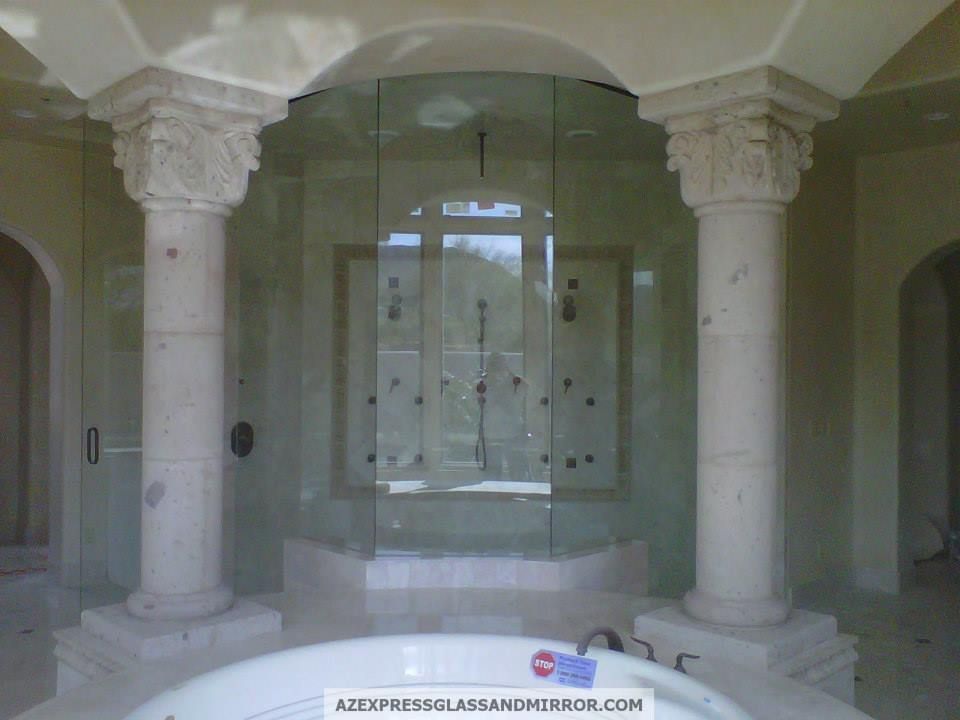 A bathtub in a bathroom