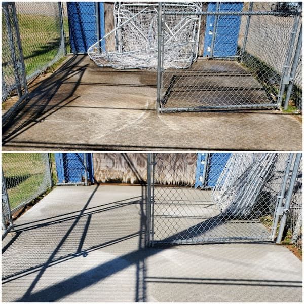 A before and after photo of a chain link fence