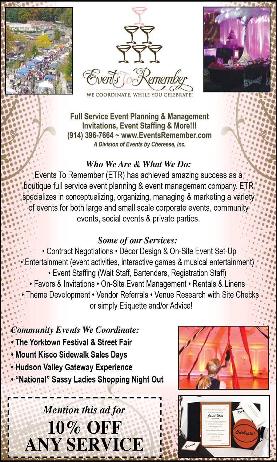 A flyer for a company offering a 10% off any service.