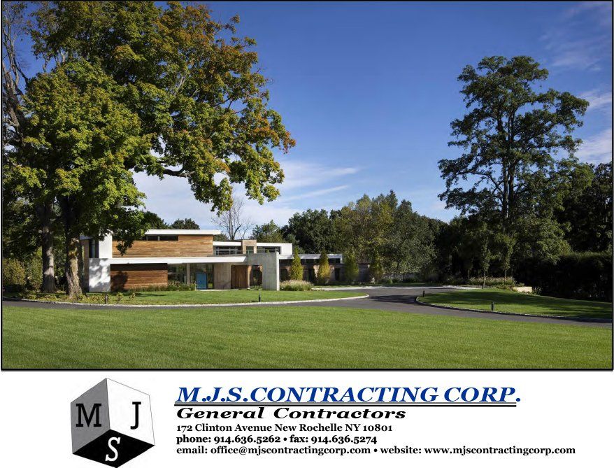 An advertisement for MJS Contracting Corp. General Contractors.