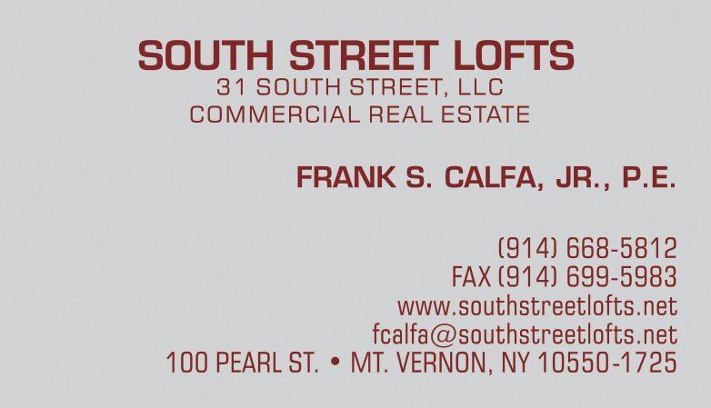 A business card for south street lofts in Vernon, New York.