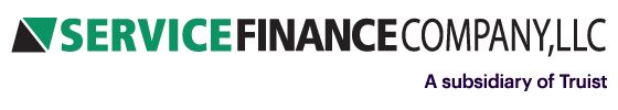 Service Finance Company logo with teal triangle icon and gray text on white background
