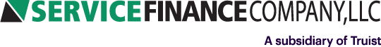Service Finance Company logo with teal triangle icon and gray text on white background