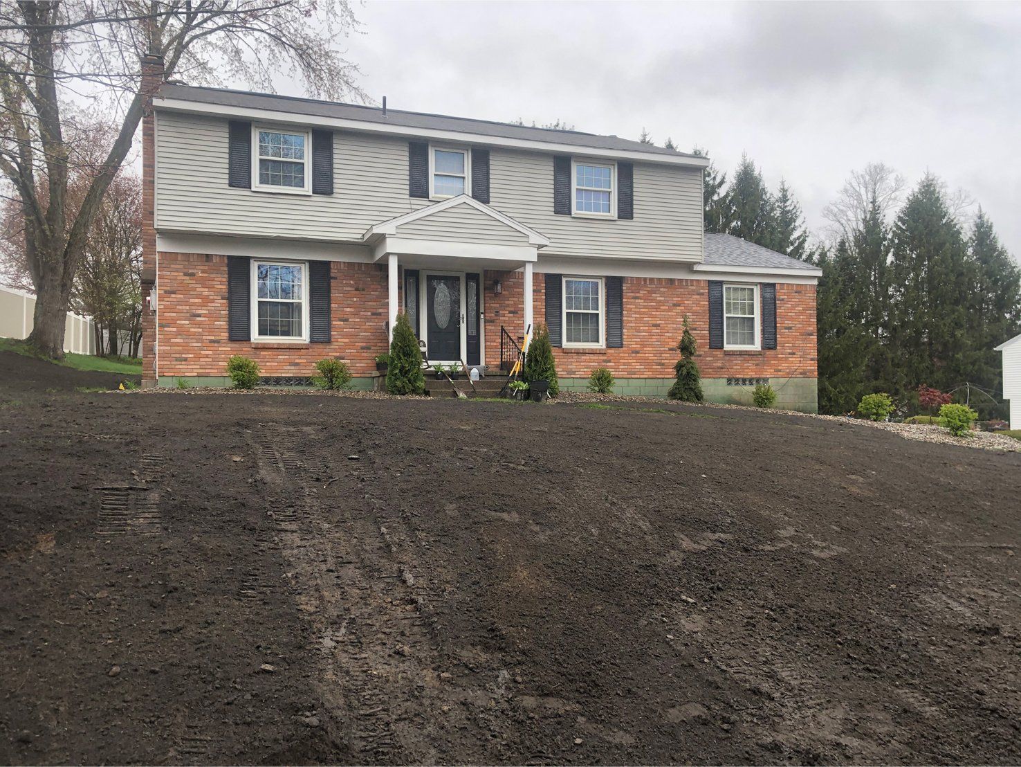 Newly graded front yard .