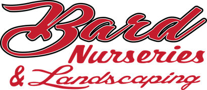 Bard Nurseries & Landscaping logo: Red script "Bard" over "Nurseries & Landscaping" text, black outline, white background.