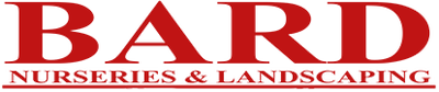 Logo for Bard Nurseries & Landscaping, red text on a white background. "BARD" is in a large font above the smaller text "NURSERIES & LANDSCAPING".