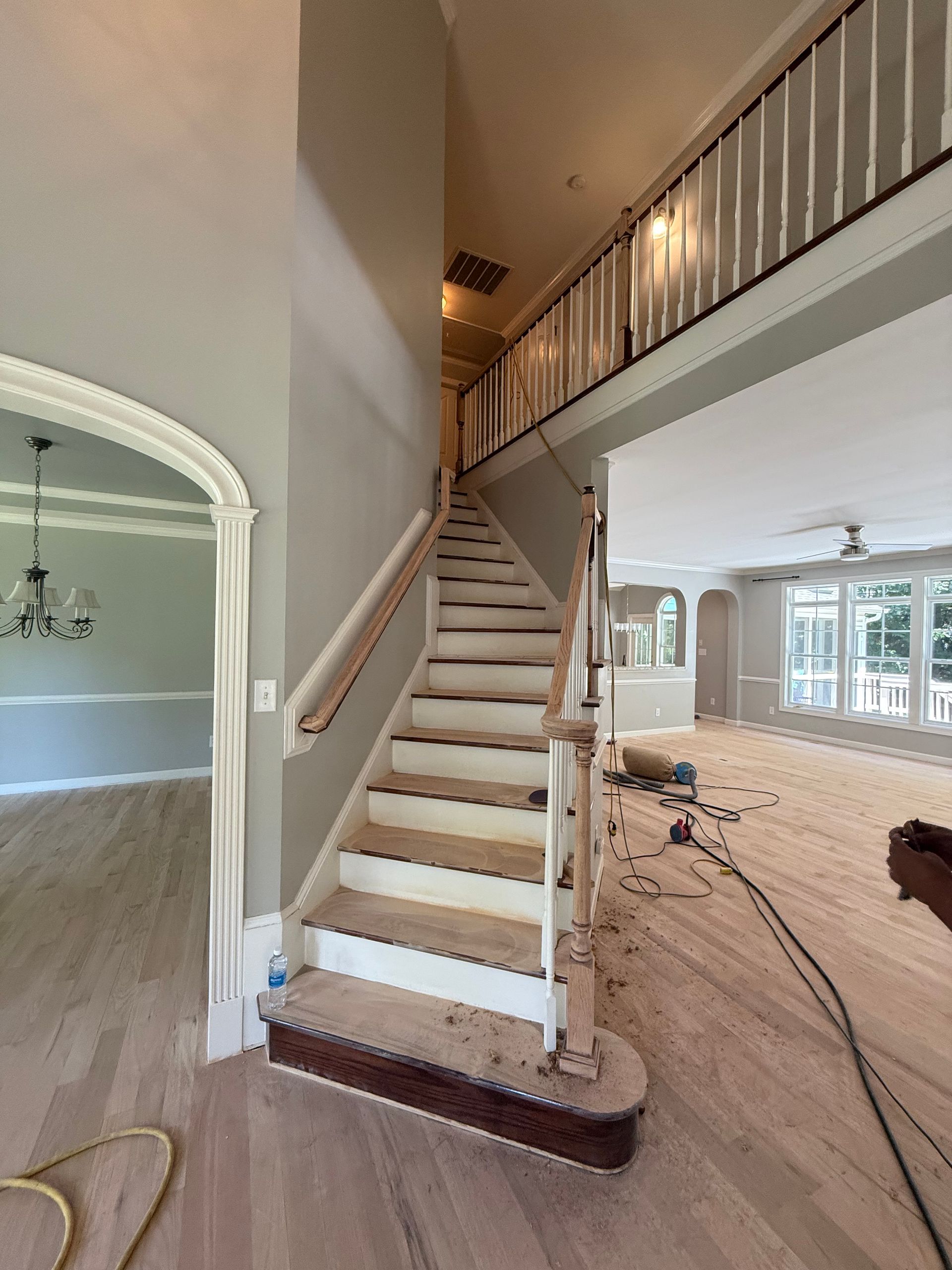 A staircase in a house that is being remodeled