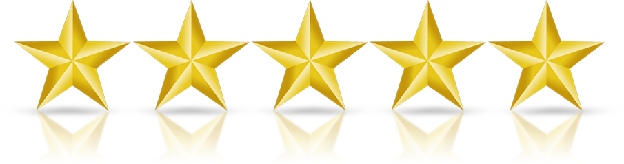 Five gold stars are lined up in a row on a white background.