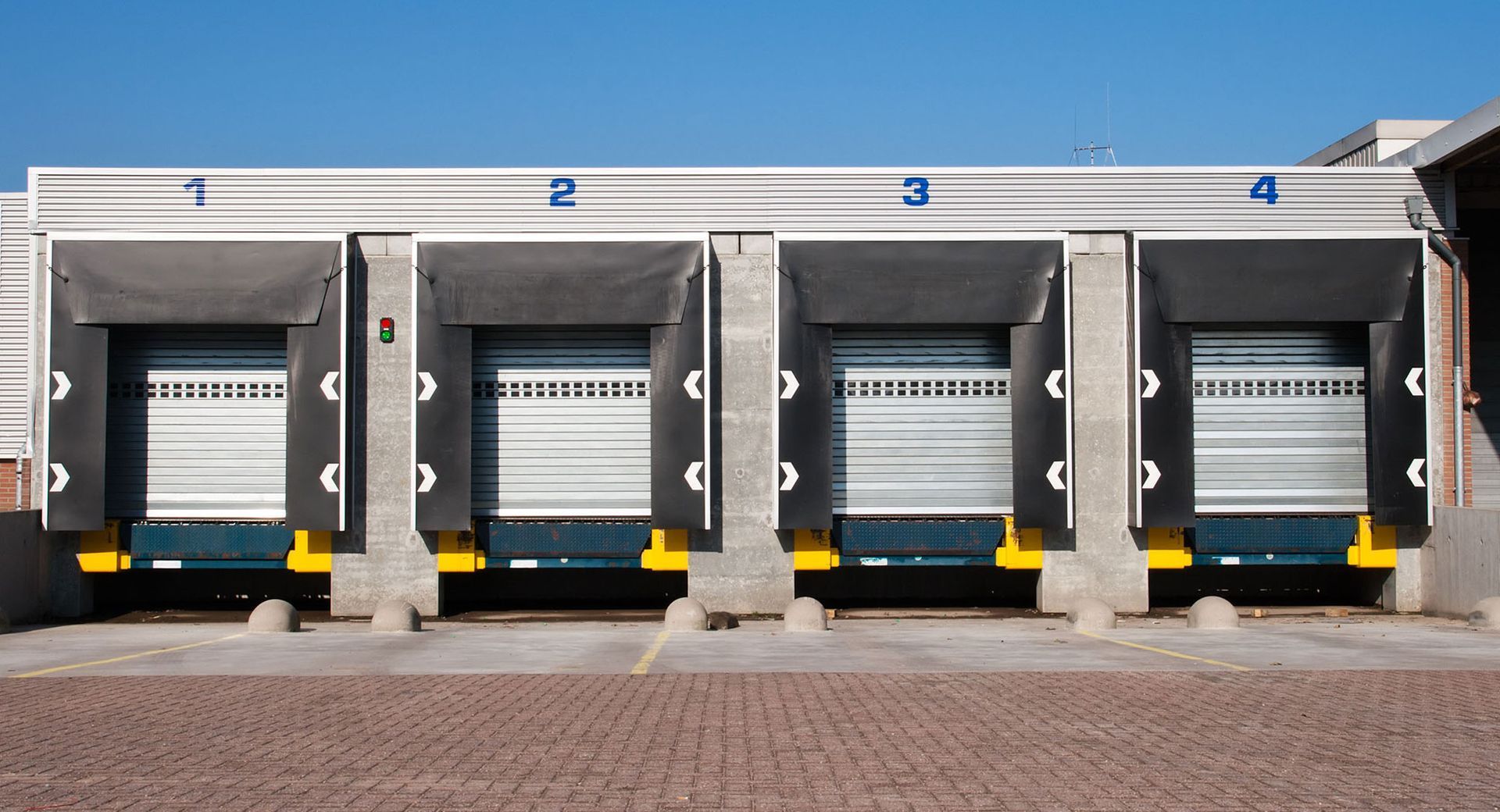 Loading docks with open doors.