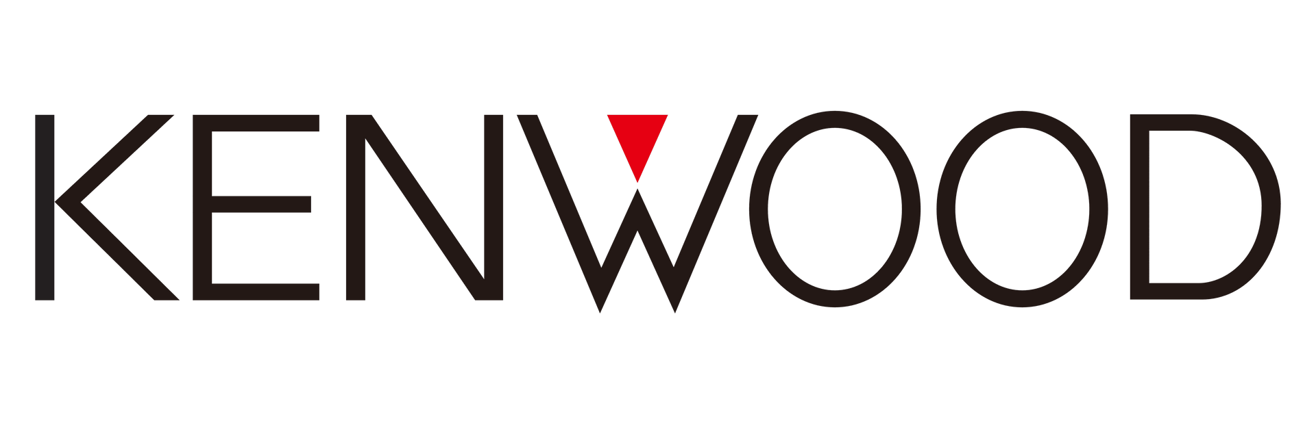 The kenwood logo is black and red with a red triangle in the middle.