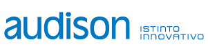 A blue and white logo for audison istiinto innovativo