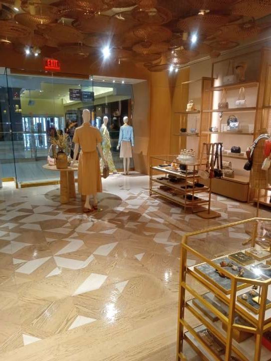 A store with a sign that says exit on it.