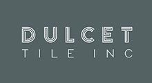 Dulcete Tile Inc. logo: white outlined text on a gray background.
