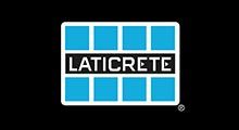 LATICRETE logo: Blue grid within a white-bordered rectangle, 