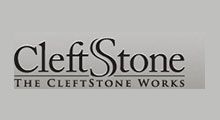 CleftStone logo on a light gray background; black text with the words