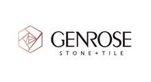 Logo for Genrose Stone + Tile; geometric rose icon in rose gold next to black text.