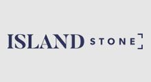 Island Stone logo in dark blue letters on a gray background.