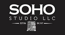 Logo for Soho Studio LLC, black background, white text: