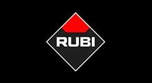 RUBI logo, a diamond shape with a red top, black body, and white outline with the brand name "RUBI" in white letters.