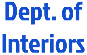Blue text reading &ldquo;Dept. of Interiors&rdquo; on a white background